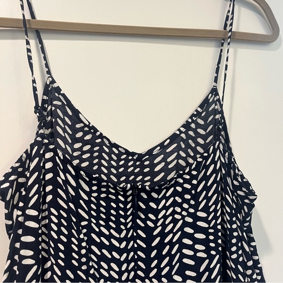LOFT Navy Blue, White Modern Pattern Relaxed Fit Thin Strap Jumpsuit Size Medium - Picture 7 of 10